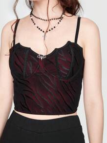 ROMWE Goth Top De Camisola Ajustado De Estilo Gótico Para Mujer Con Diseño De Murciélago Y Cebra - Burdeos - Ver 4