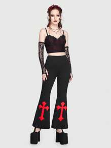 ROMWE Goth Top De Camisola Ajustado De Estilo Gótico Para Mujer Con Diseño De Murciélago Y Cebra - Burdeos - Ver 5