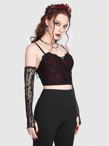 ROMWE Goth Top De Camisola Ajustado De Estilo Gótico Para Mujer Con Diseño De Murciélago Y Cebra - Burdeos - Ver 7