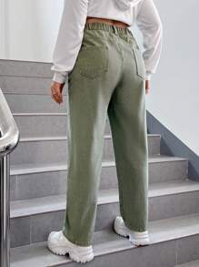 SHEIN EZwear 大碼高腰直筒牛仔褲 - 軍綠色 - 查看 2