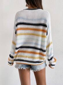 SHEIN Essnce Striped Pattern Drop Shoulder Knit Pullover Fall Winter Sweater - Multicolor - View 2