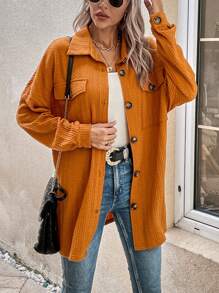 SHEIN LUNE Abrigo de hombros caídos con bolsillo con solapa - Marrón - Ver 1