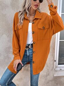 SHEIN LUNE Abrigo de hombros caídos con bolsillo con solapa - Marrón - Ver 5