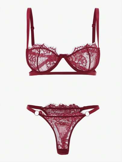 Esselle Bloemen Kanten Underwire BH Slipje Verleidelijke Lingerie Set view 3