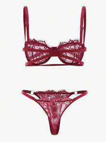 Ensemble de lingerie sexy, soutien-gorge à armatures en dentelle florale et culotte