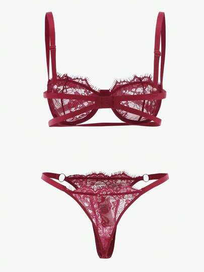 Esselle Bloemen Kanten Underwire BH Slipje Verleidelijke Lingerie Set view 4