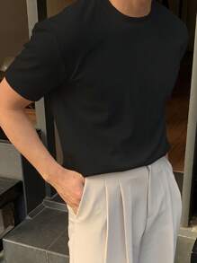 DAZY 男士素色圓領T恤 - 黑色 - 查看 2