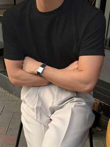 DAZY 男士素色圓領T恤 - 黑色 - 查看 5