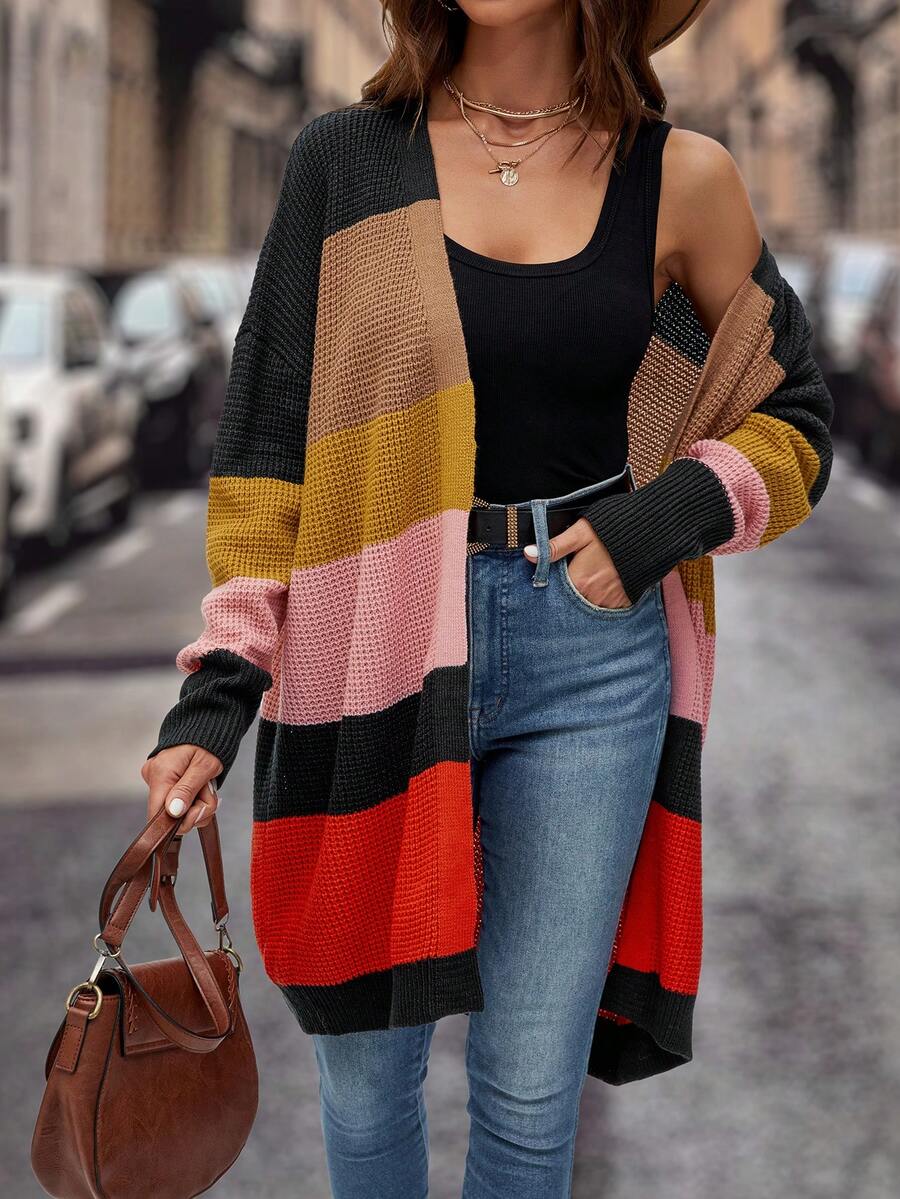 SHEIN LUNE 1 件拼色落肩开衫 - 彩色 - 查看 1