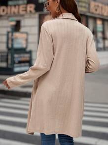 SHEIN LUNE Waterfall Collar Open Front Asymmetrical Hem Coat - Apricot - View 2