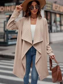 SHEIN LUNE Waterfall Collar Open Front Asymmetrical Hem Coat - Apricot - View 4