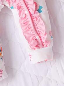 Baby Girl Cartoon Print Ruffle Trim Jumpsuit & Headband - Multicolor - View 3