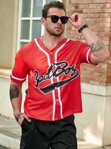 Manfinity Homme Men Plus Letter Graphic Contrast Trim Shirt - Red - View 4