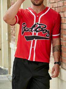 Manfinity Homme Men Plus Letter Graphic Contrast Trim Shirt - Red - View 5