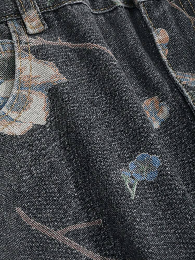 DAZY 滿版印花牛仔褲 - 深灰色 - 查看 9