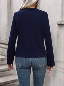 SHEIN Clasi 大翻領拉鏈細節開門襟夾克 - 藏蓝色 - 查看 2