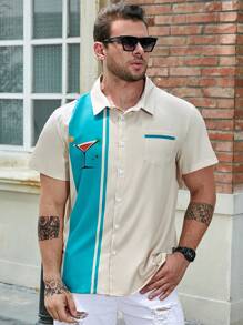 Manfinity RSRT Nam Plus Nước uống & Khối màu Vá Túi Áo sơ mi - Màu be - Xem 3