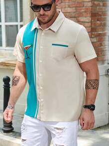 Manfinity RSRT Nam Plus Nước uống & Khối màu Vá Túi Áo sơ mi - Màu be - Xem 5