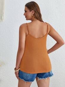 SHEIN VCAY 大碼紐扣細節吊帶上衣 - 棕色 - 查看 3