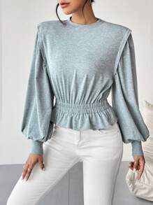 SHEIN Essnce Women Sweatshirts Ruffle Hem Plain Casual - Light Grey - View 1