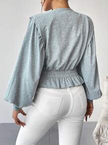 SHEIN Essnce Women Sweatshirts Ruffle Hem Plain Casual - Light Grey - View 2