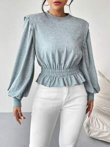 SHEIN Essnce Women Sweatshirts Ruffle Hem Plain Casual - Light Grey - View 3