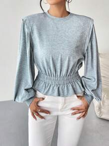 SHEIN Essnce Women Sweatshirts Ruffle Hem Plain Casual - Light Grey - View 4