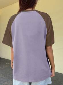 DAZY 字母圖案撞色插肩袖T恤 - 紫色 - 查看 2