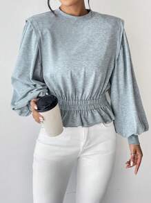 SHEIN Essnce Women Sweatshirts Ruffle Hem Plain Casual - Light Grey - View 5