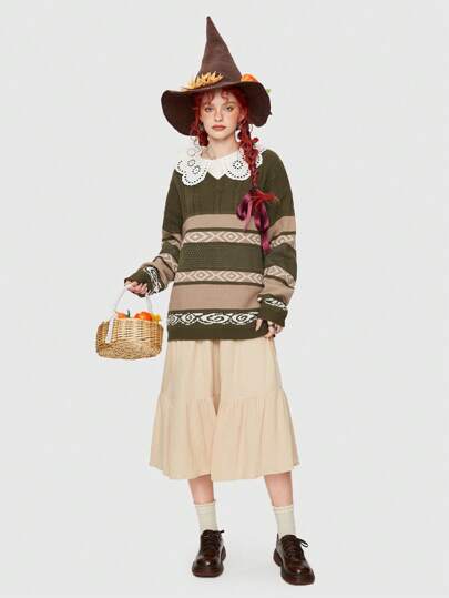 Fairycore Jersey con patrón de rayas de hombros caídos