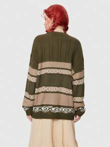 ROMWE Fairycore 條紋圖案落肩袖套頭毛衣