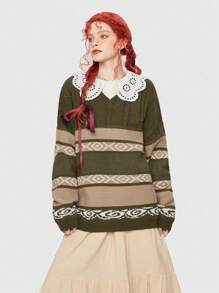 ROMWE Fairycore 條紋圖案落肩袖套頭毛衣