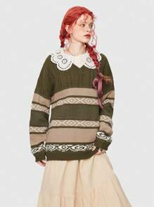 ROMWE Fairycore 條紋圖案落肩袖套頭毛衣