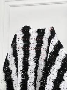Flirla Plus Striped Pattern Raglan Sleeve Jumper - Black and White - View 8