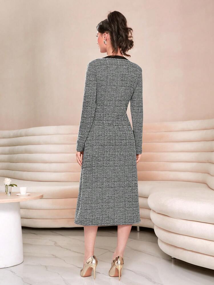 Colorblock Print Button Front Dress Long Evening Dresses Fall Cloth For Women