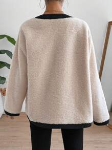 Firerie Contrast Binding Button Front Teddy Coat In Fall/Winter