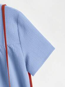 SHEIN Cô gái Tween Chất rắn Xù Hoa Sen Váy Smock Không có túi - Màu xanh bụi bặm - Xem 4