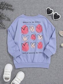 SHEIN 女小童愛心和標語圖案落肩袖運動衫 - 淺藍色 - 查看 1