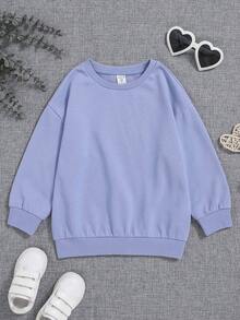 SHEIN 女小童愛心和標語圖案落肩袖運動衫 - 淺藍色 - 查看 2