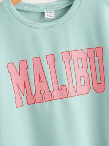 SHEIN Cô gái Tween Đồ họa Chữ cái Thả vai Áo chui đầu - Màu xanh bạc hà - Xem 3