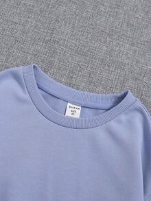 SHEIN 女小童愛心和標語圖案落肩袖運動衫 - 淺藍色 - 查看 3