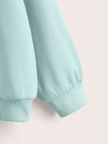 SHEIN Cô gái Tween Đồ họa Chữ cái Thả vai Áo chui đầu - Màu xanh bạc hà - Xem 4