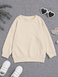 SHEIN 女小童愛心和標語圖案落肩袖運動衫 - 杏色 - 查看 2