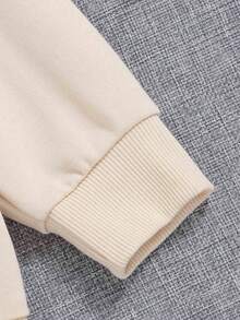 SHEIN 女小童愛心和標語圖案落肩袖運動衫 - 杏色 - 查看 4