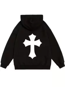 Manfinity EMRG Men 1pc Cross Print Zip Up Hoodie - Black - View 2