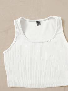 SHEIN EZwear Solid Tank Top & Drawstring Waist Shorts - White - View 4