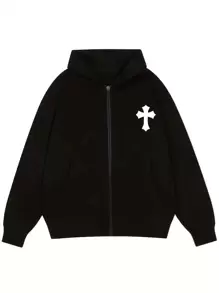 Manfinity EMRG Men 1pc Cross Print Zip Up Hoodie - Black - View 3