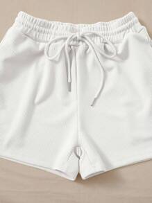 SHEIN EZwear Solid Tank Top & Drawstring Waist Shorts - White - View 5
