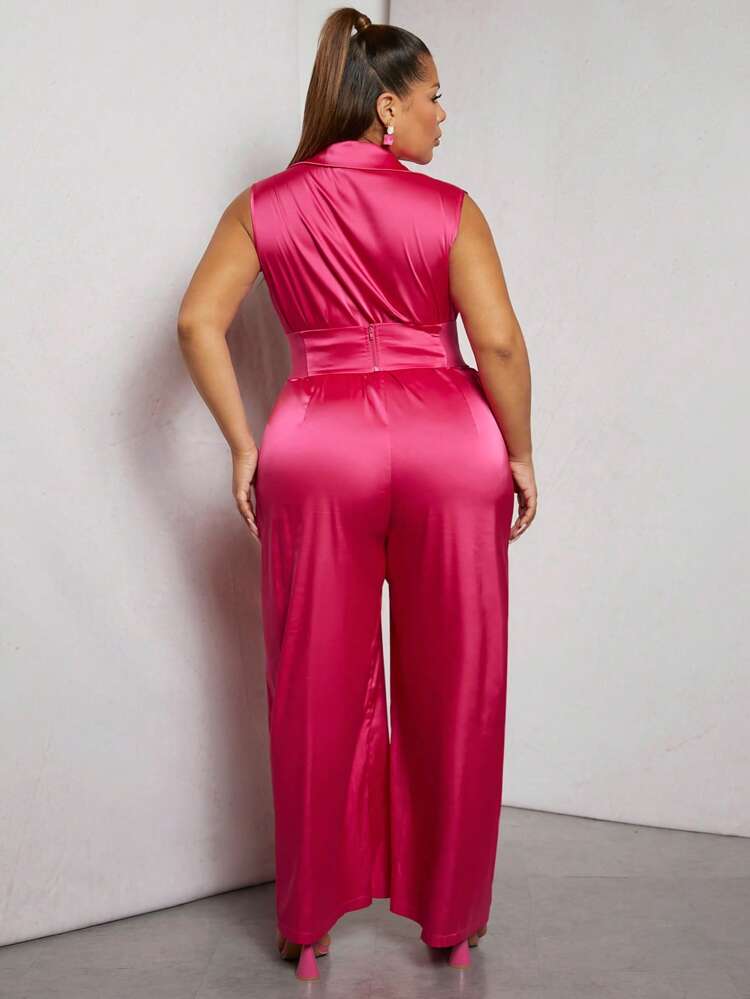 Plus Corset Wide Leg Satin Jumpsuit