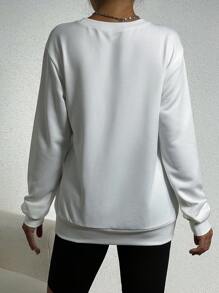 SHEIN Unity 人像圖案落肩袖運動衫 - 白色 - 查看 2